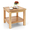 Teak Wood Square Side Table with Open Shelf for Small Space by LJGDeals