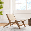 Teak Wooden Chair with Braided Rope Seat and Backrest for Backyard by DirectDeals