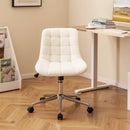 Teddy Fleece Armless Office Chair Makeup Vanity Chair-White by LJGDeals