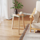 Tempered Glass End Table Round with Solid Rubber Wood Structure by LJGDeals