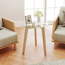 Tempered Glass End Table Round with Solid Rubber Wood Structure by LJGDeals