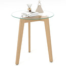 Tempered Glass End Table Round with Solid Rubber Wood Structure by LJGDeals