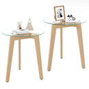 Tempered Glass End Table Round with Solid Rubber Wood Structure by LJGDeals