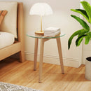 Tempered Glass End Table Round with Solid Rubber Wood Structure by LJGDeals