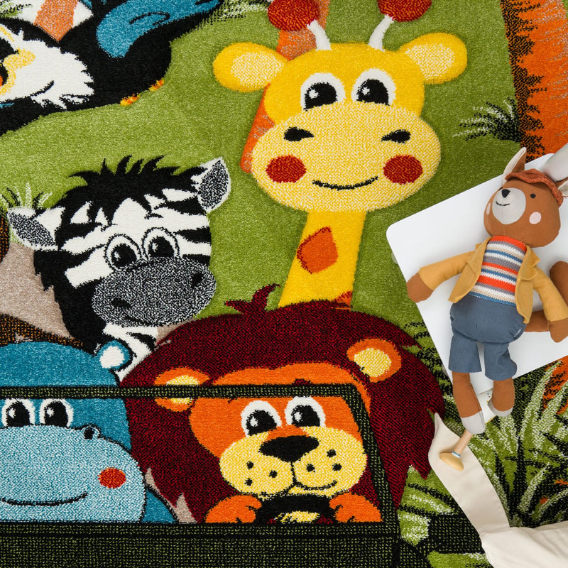 Kids Rug Jungle Safari Jeep with Lion & Hippo