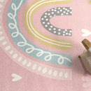 Kids Rug Nino with Rainbow and Hearts for Nursery in Pink