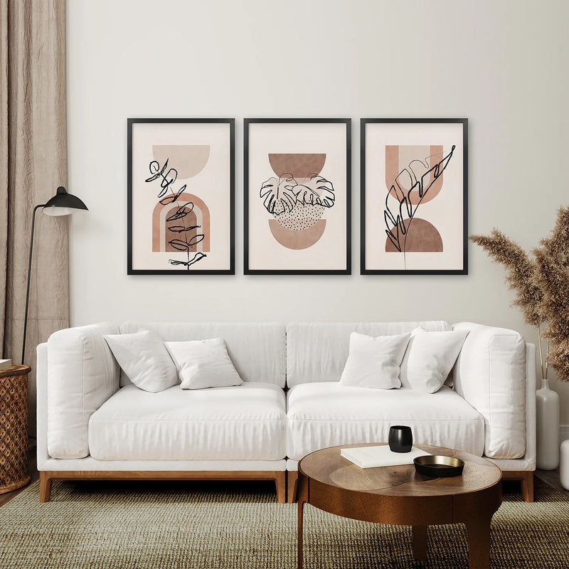 Abstract Watercolor Set of 3 Boho Prints. Tropical Leaves