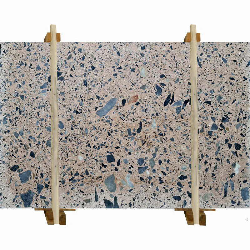 Terrazo Gold Conglomerate Bookmatching Polished Marble Slab