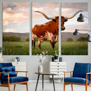 Texas Cow Canvas Wall Art Print, Animal Pictures and