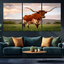 Texas Cow Canvas Wall Art Print, Animal Pictures and