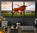 Texas Cow Canvas Wall Art Print, Animal Pictures and