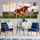 Texas Cow Canvas Wall Art Print, Animal Pictures and