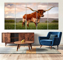 Texas Cow Canvas Wall Art Print, Animal Pictures and