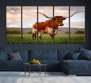 Texas Cow Canvas Wall Art Print, Animal Pictures and