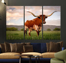 Texas Cow Canvas Wall Art Print, Animal Pictures and