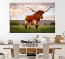 Texas Cow Canvas Wall Art Print, Animal Pictures and