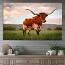 Texas Cow Canvas Wall Art Print, Animal Pictures and