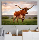 Texas Cow Canvas Wall Art Print, Animal Pictures and
