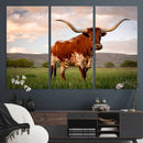 Texas Cow Canvas Wall Art Print, Animal Pictures and