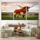 Texas Cow Canvas Wall Art Print, Animal Pictures and