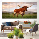 Texas Cow Canvas Wall Art Print, Animal Pictures and