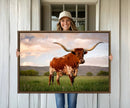 Texas Cow Canvas Wall Art Print, Animal Pictures and
