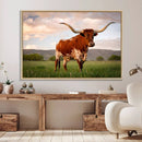 Texas Cow Canvas Wall Art Print, Animal Pictures and