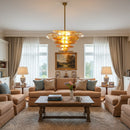 Leaf-Shaped Amber Textured Glass Chandelier