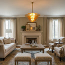 Leaf-Shaped Amber Textured Glass Chandelier