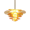 Leaf-Shaped Amber Textured Glass Chandelier