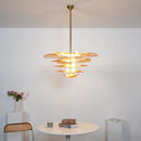 Leaf-Shaped Amber Textured Glass Chandelier