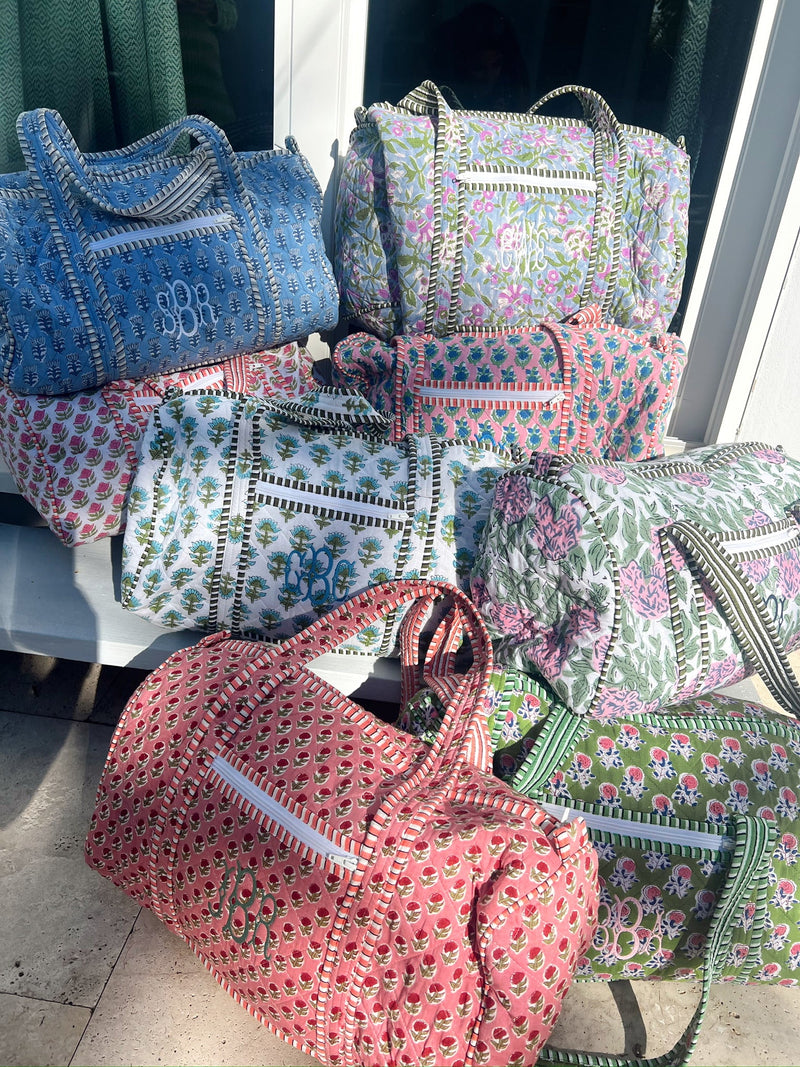 Quilted Block-Print Duffel Bag