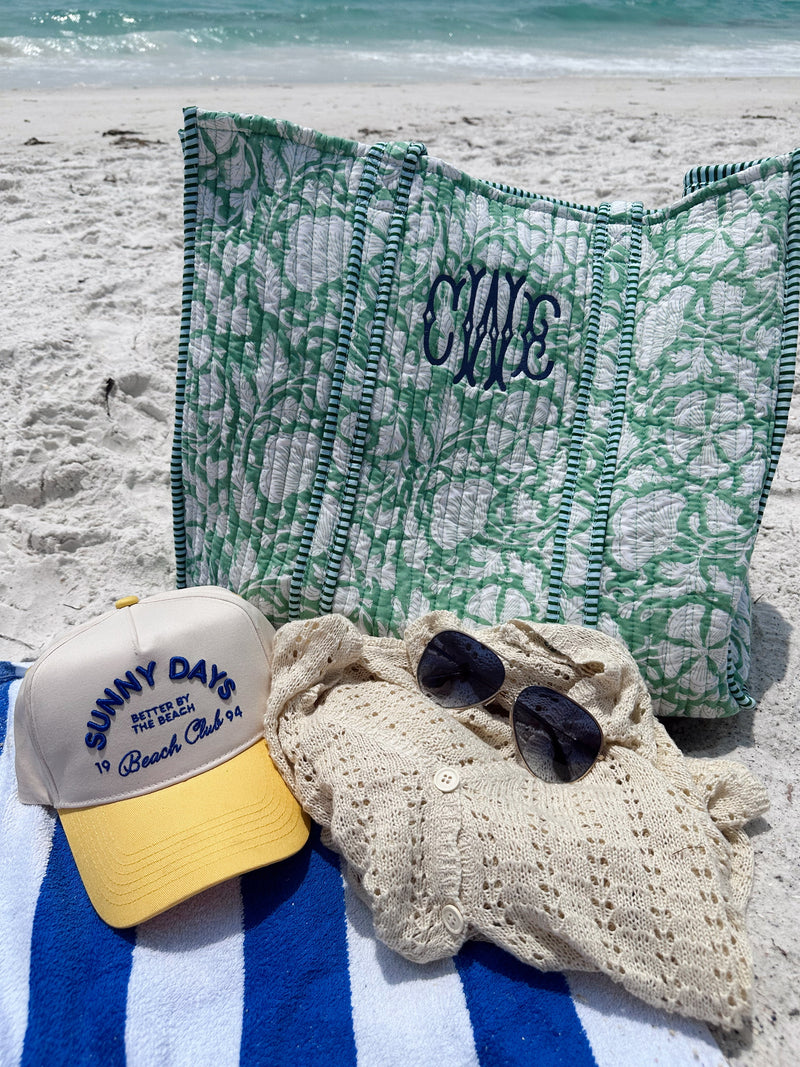 Quilted Block-Print Tote Bag