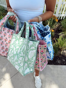 Quilted Block-Print Mini Tote Bag
