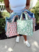 Quilted Block-Print Mini Tote Bag