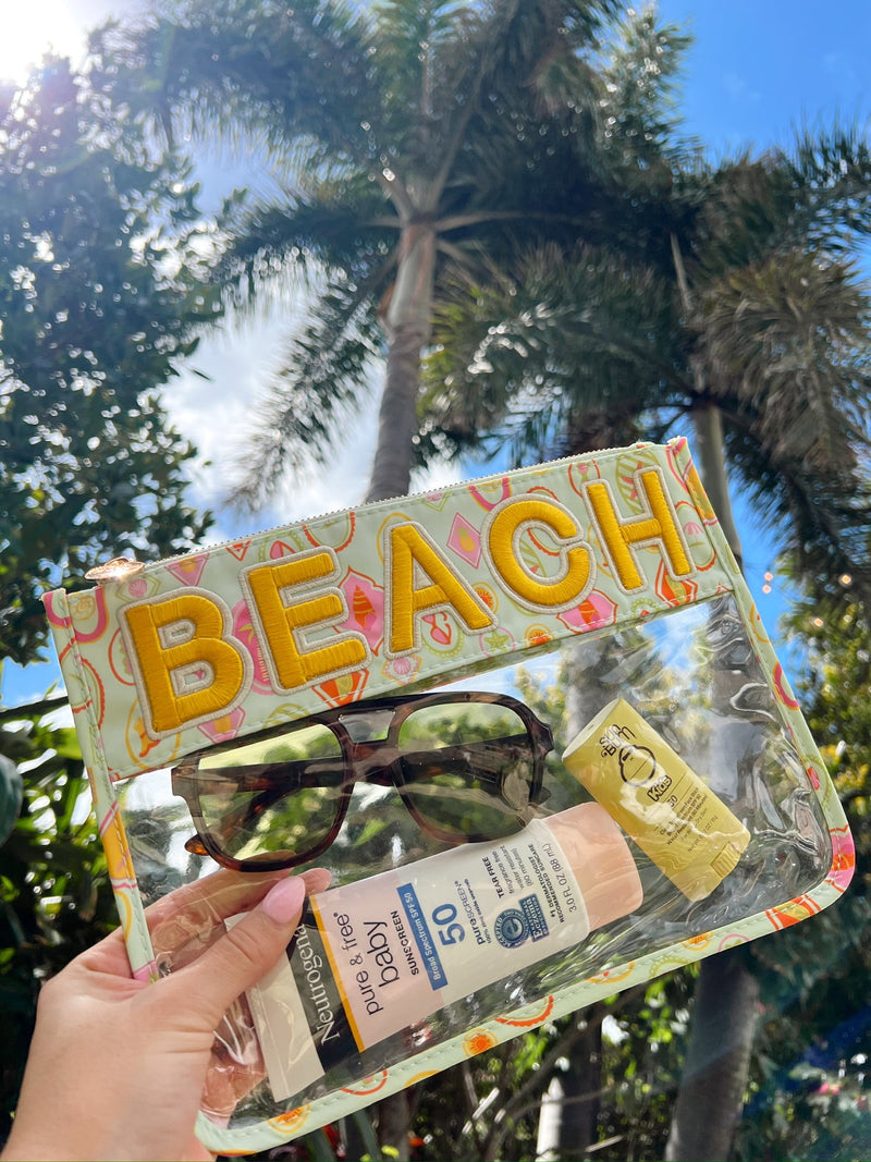 Beach Clear Pouch - Mint Palms