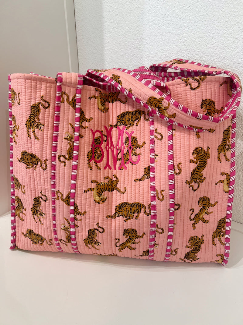 Quilted Block-Print Tote Bag