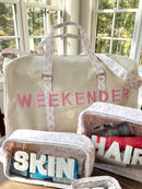 Weekender Oversized Canvas Duffel - Pink Toile