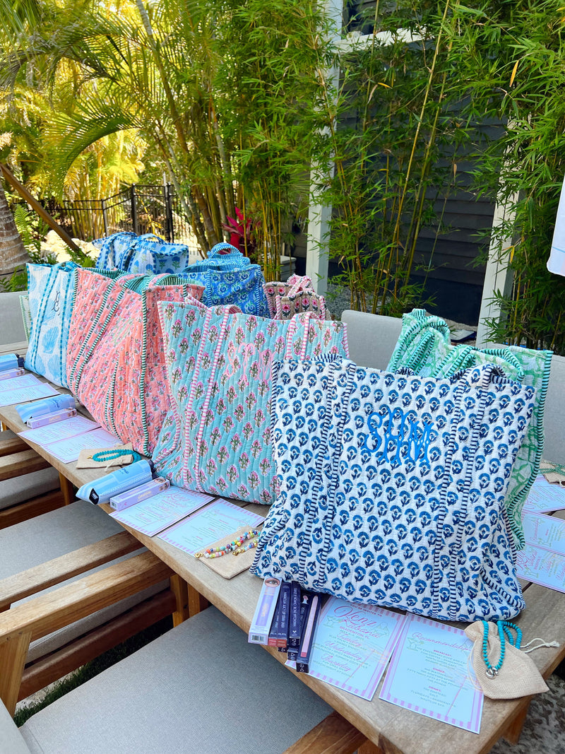 Quilted Block-Print Tote Bag