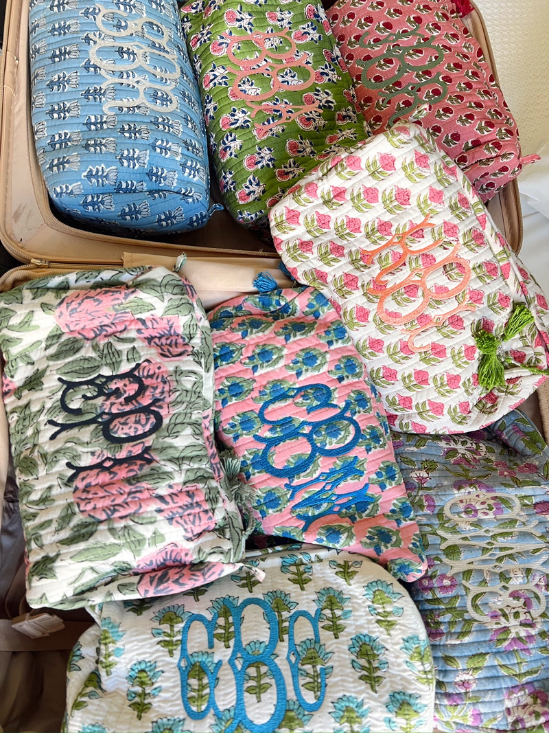 Quilted Block-Print Makeup Bag