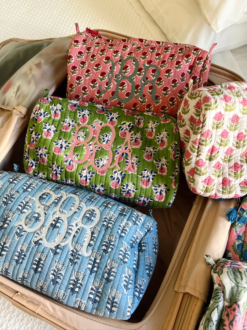 Quilted Block-Print Makeup Bag