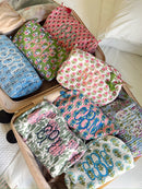 Quilted Block-Print Makeup Bag