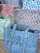 Quilted Block-Print Tote Bag