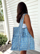 Quilted Block-Print Tote Bag