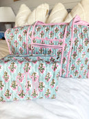 Quilted Block-Print Makeup Bag