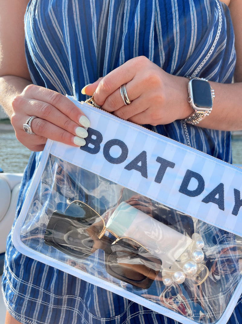 Boat Day - Blue Stripes Clear Pouch