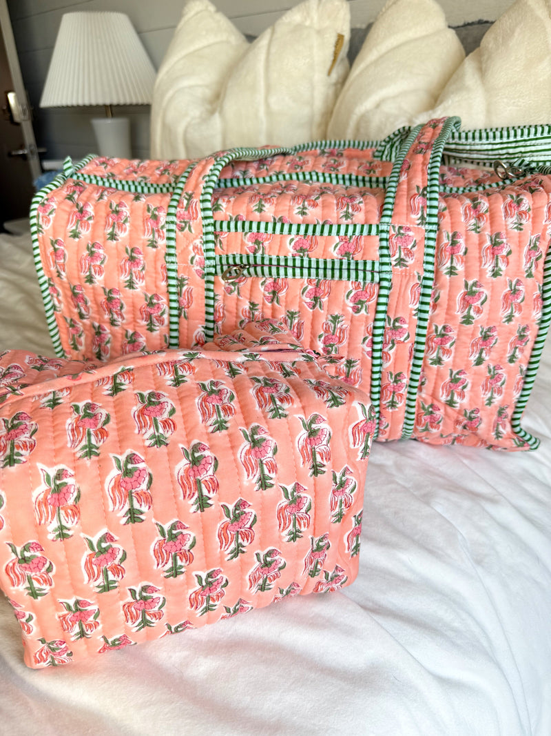 Quilted Block-Print Makeup Bag