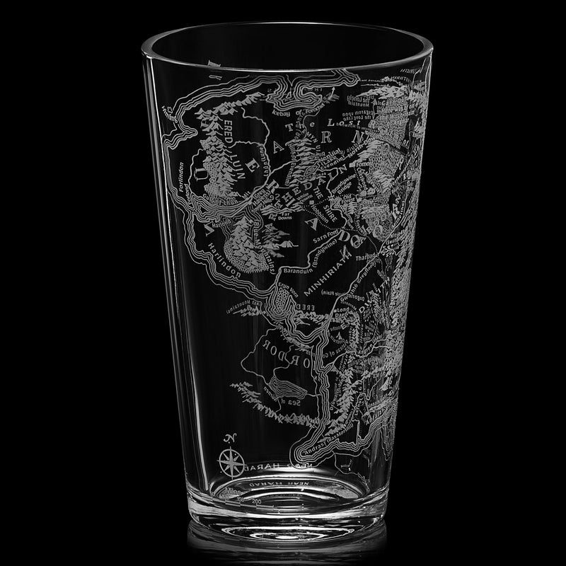 LOTR Middle Earth Map Beer Glass - 15 OZ Middle-Earth Fantasy Glassware Inspired by Lord of The Rings - Unique Novelty Pint Glass Lovers & Fantasy Fans - Durable Housewarming Christmas Gift, Home, Bar