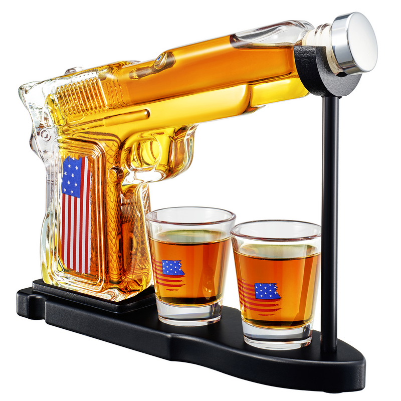 Gifts for Men Dad, 10.1 Oz Whiskey Gun Decanter Set + 2 Bullet Glasses - Unique Birthday Pistol Gift Ideas Daughter Son, Personalized Liquor Dispenser - Scotch Bourbon Vodka, Him, Brother Husband