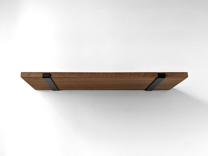 Thick Mahogany Shelf with Black Steel J Brackets